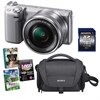 Sony NEX-5TL 16.1MP Silver Compact Interchangeable Lens Camera Bundle with 16-50 mm Power Zoom Lens, Sony Case, 16GB Class 10 SD Card and Photo Creativity Suite