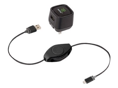 Emerge Technologies 2.4 Amp Black Wall Charger Premier Retractable Micro USB Charge Sync Cable ETPRM5CHGW