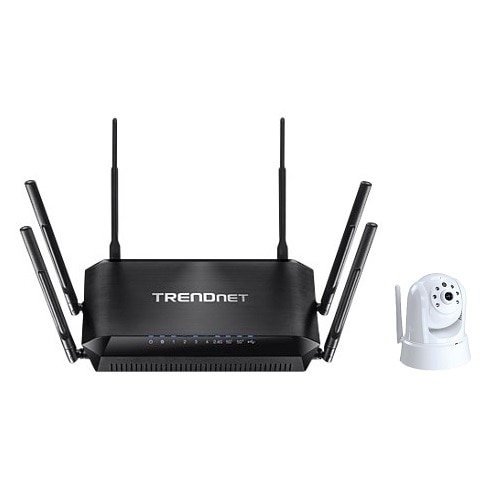 Trendnet TEW 828DRU Wireless router 4 port switch GigE 802.11a b g n ac Dual Band with TV IP662WI Megapixel HD Wireless Day Night PTZ Network Camera TEW 828DRU?BN