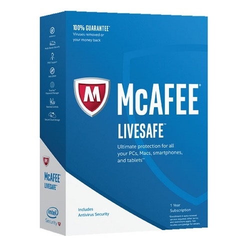 McAfee LiveSafe 2017 Subscription license 1 year unlimited devices Attach ESD Win Mac Android iOS