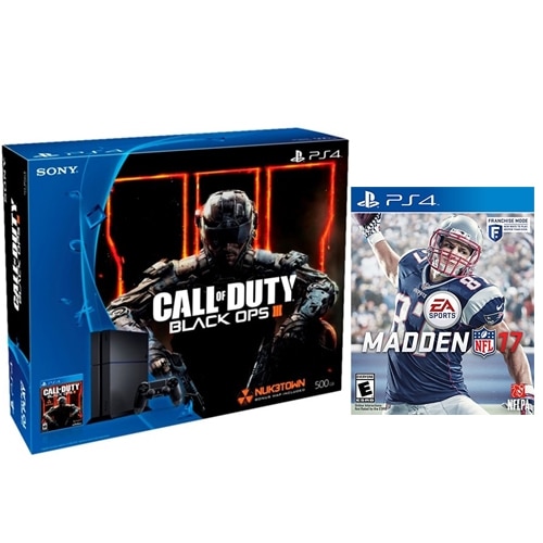 Sony PlayStation 4 500GB HDD Game Console - Jet Black + Call of Duty Black Ops 3 + Madden NFL 17 + $25 Dell eGift Card