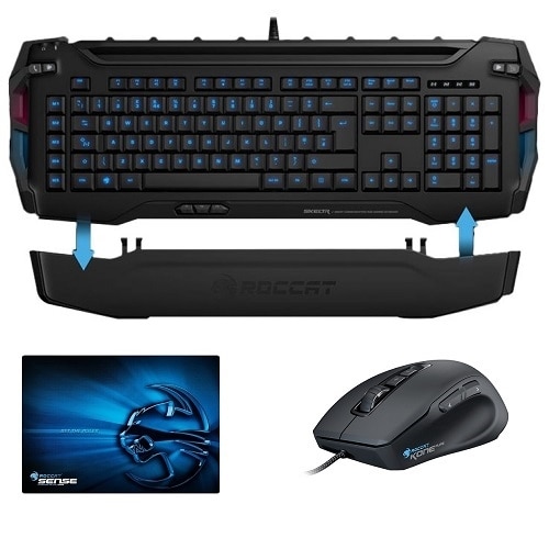 Roccat Skeltr Smart Communication RGB Gaming Keyboard Black bundle with Sense High Precision Gaming Mousepad Chrome Blue and Kone Pure Mouse ROC 12 231 BK DL