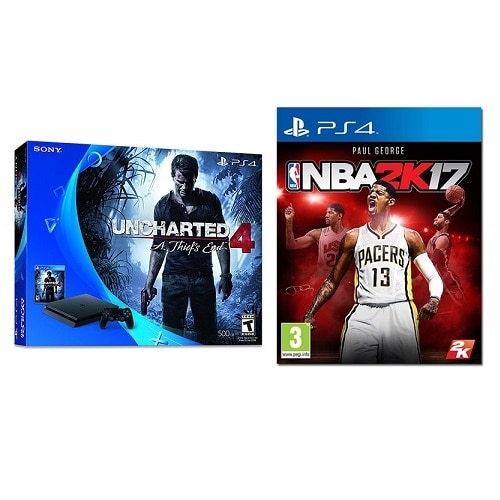 Sony PlayStation 4 Game console HDR 500 GB HDD jet black Uncharted 4 A Thief s End NBA 2K17 SNY KT UC4 NBA17