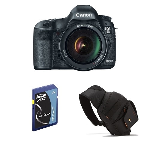 Canon EOS 5D Mark III 22.3 MP Digital SLR Camera with 24 105 mm IS Lens With Axiom 128GB Secure Digital Extended Capacity Sdxc Class 10 and Case Logic SLR Sling Bag
