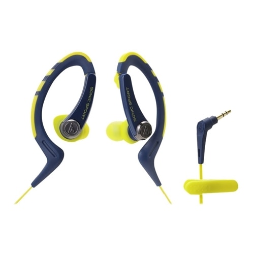 Audio Technica Audio Technica SonicSport ATH SPORT1 Earphones in ear over the ear mount 3.5 mm jack yellow navy ATH SPORT1NY