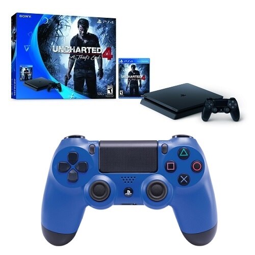 Sony PS4 Slim 500 GB Uncharted 4 bundle Dualshock 4 controller Wave Blue KT UC4 BLUE