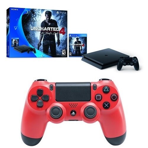 Sony PS4 Slim 500 GB Uncharted 4 bundle Dualshock 4 controller Magma Red KT UC4 RED