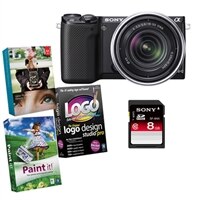 Sony NEX-5R 16.1 MP Compact Interchangeable Lens Camera - Black Bundle with 18-55mm Lens, 8GB SD Card and Photo Creativity Suite