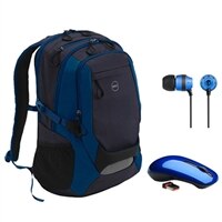 Dell Energy 17-inch Backpack with Blue In-Ear HeadPhones and WM311 3-Button Wireless Mouse Bundle