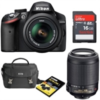 NIKON Nikon D3200 24.2 MP Digital SLR Camera bundle with 18-55 mm Zoom Lens, 55-200mm f/4.0-5.6 AF-S DX Zoom Nikkor Lens, D-SLR Starter Pack and SanDisk Ultra 1
