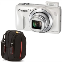 CANON Canon PowerShot SX600 HS - 16 MP Digital Camera (White) bundle with DCB-302 Case Logic Camera Case