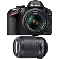NIKON Nikon D3200 24.2 MP Digital SLR Camera with 18-55 mm Zoom Lens and 55-200mm f/4.0-5.6 AF-S DX Zoom Nikkor VR Lens