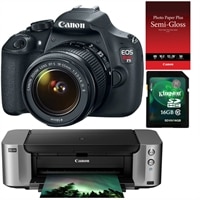 CANON Canon EOS Rebel T5 18 Megapixel DSLR bundle with EF-S 18-55mm IS II lens, Pixma PRO-100 InkJet Printer, SG-201 Photo Paper Plus Semi-Gloss and Kingston 16