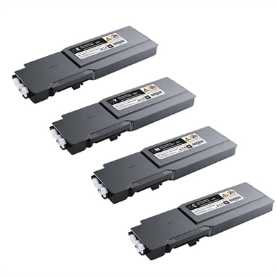 Dell C3760dn Toner 4-Pack Color Bundle - 1 Black (W8D60), 1 Cyan (1M4KP), 1 Yellow (MD8G4), 1 Magenta (XKGFP)