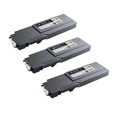 Dell C3760dn Toner 3-Pack Color Bundle - 1 Cyan (1M4KP), 1 Yellow (MD8G4), 1 Magenta (XKGFP)