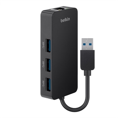 3-port Belkin USB 3.0 3-Port Hub with Gigabit Ethernet Adapter - concentrateur (hub) - 3 ports - B2B