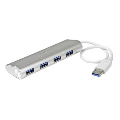 4-port StarTech.com 4 Port Portable USB 3.0 Hub with Built-in Cable - Aluminum and Compact USB Hub (ST43004UA) - hub ...