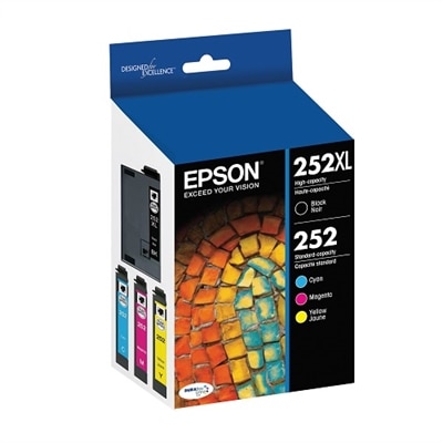 Epson 252/252XL Combo Pack - Black High Capacity and C/M/Y Standard Capacity Original Ink Cartridges