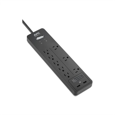 APC Home/Office SurgeArrest PH8U2 - Surge protector - AC 120 V - output connectors: 8 - 6 ft - black