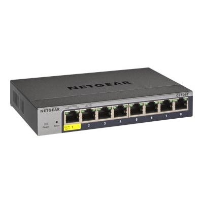 8-port NETGEAR Pro GS108Tv3 - Switch - smart - 8 x 10/100/1000 - desktop, wall-mountable - DC power
