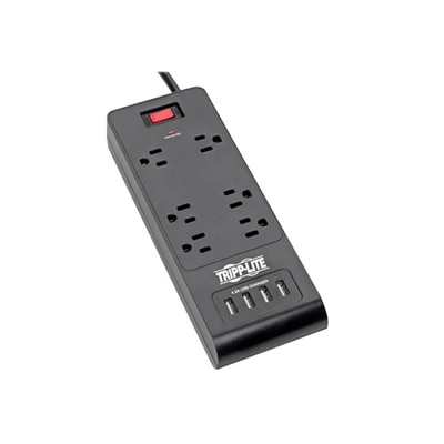 Tripplite Tripp Lite 6-Outlet Surge Protector with 4 USB Ports (4.2A Shared) - 6 ft. Cord, 900 Joules, Black - protection contr...