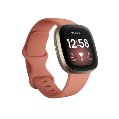Fitbit Versa 3 Soft Gold Aluminum Smart Watch With Band Silicone Pink Clay Band Size: S/l Wi Fi, Nfc, Bluetooth