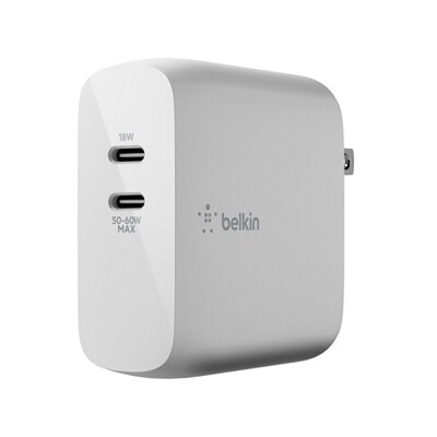 Belkin BoostCharge Dual USB-C GaN Wall Charger 68W + USB-C Cable - White