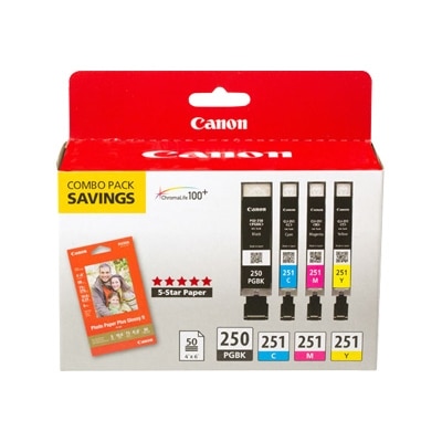 Canon PGI-250/CLI-251 4 Color Combo Pack - 4-pack - yellow, cyan, magenta, pigmented black - original - ink tank / paper kit