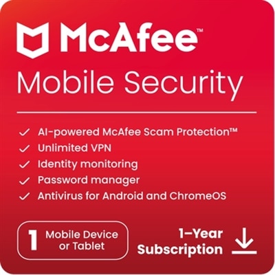 McAfeeÂ® Mobile Security Antivirus Software for 1 Device (Android/iOS), 1-Year Subscription, Download