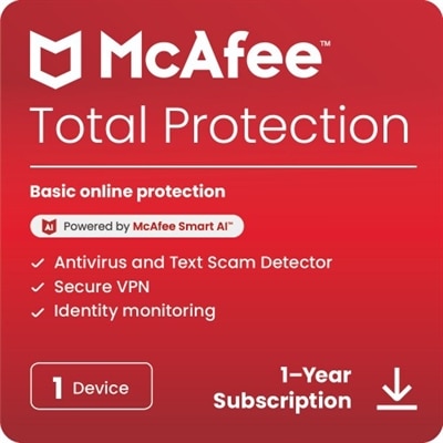 McAfeeÂ® Total Protection Antivirus & Internet Security Software for 1 Device (WindowsÂ®/MacÂ®/Android/iOS/ChromeOS), 1-Year Subscription, Download