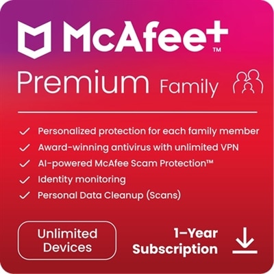 Download McAfee Plus Premium Family Unlimited Devices 1Yr Subscription