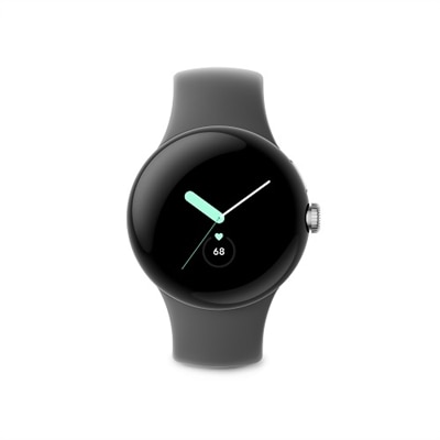 Google Pixel Watch - Polished Silver Stainless Steel case - Charcoal Active band