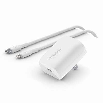 Belkin BoostCharge USB-C Wall Charger 20W + USB-C Cable with Lightning Connector - White