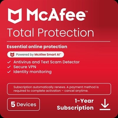 Download McAfee Total Protection 5 Device 1Yr Subscription