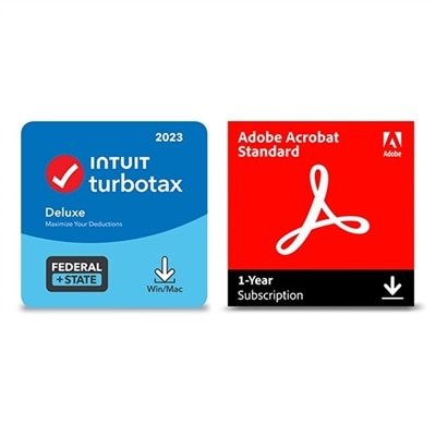 Download Adobe Acrobat Standard 1 year subscription and TurboTax Deluxe plus State 2023 Bundle