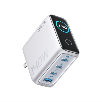 Anker Charger (140W, 4-Port, PD 3.1) with USB-C Cable - Silver
