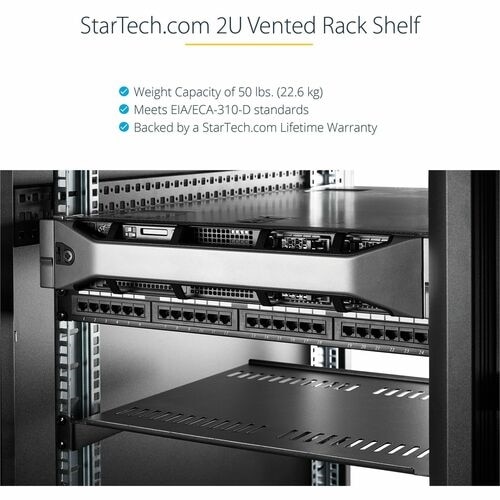 StarTech 2U 22in Vented Rack Mount Shelf - Fixed 22 inch Deep antilever Rackmount Tray for Server Rack Cabinet Shelf - 50lbs / 23kg 5