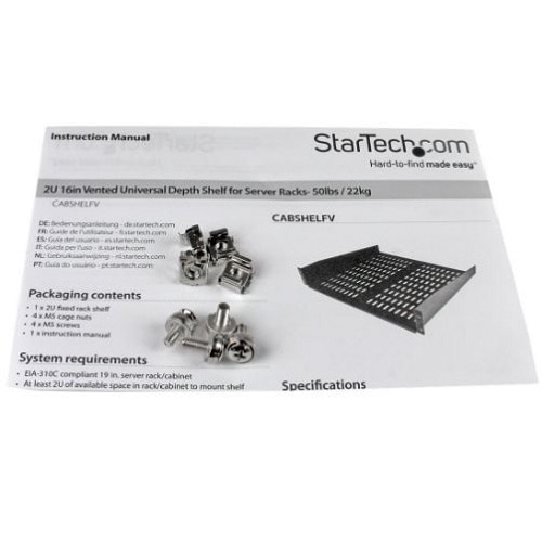 StarTech.com 2U 16in Universal Vented Rack Mount Cantilever Shelf ...