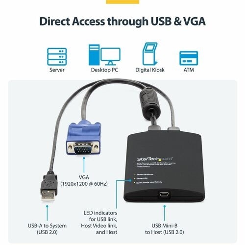 StarTech USB Crash Cart Adapter with File Transfer & Video Capture at 1920 x1200 60Hz, TAA 3