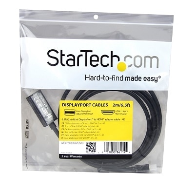 StarTech.com 6ft (2m) Mini DisplayPort to HDMI Cable, 4K 30Hz Video, Mini DP to HDMI Adapter/Converter Cable, mDP to HDMI Monitor/Display 5