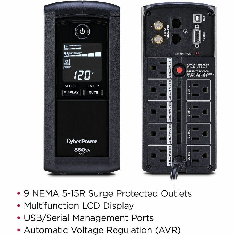 CyperPower 850 VA 510 W Mini-Tower Simulated Sine Wave Qty 9 - NEMA 5-15R 6