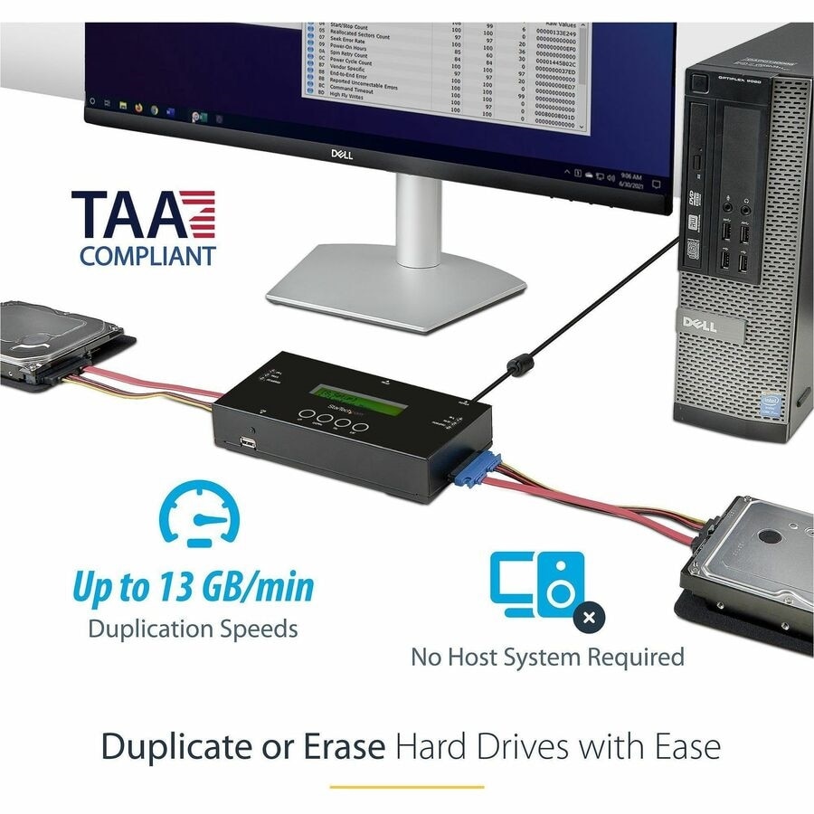 1:1 Standalone Hard Drive Duplicator and Eraser for 2.5 / 3.5in SATA and SAS Drives - HDD/SSD Cloner and Eraser for SATA/SAS 2