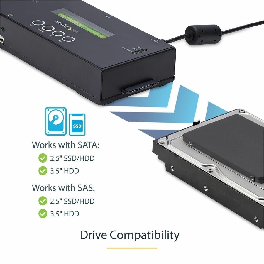 1:1 Standalone Hard Drive Duplicator and Eraser for 2.5 / 3.5in SATA and SAS Drives - HDD/SSD Cloner and Eraser for SATA/SAS 3