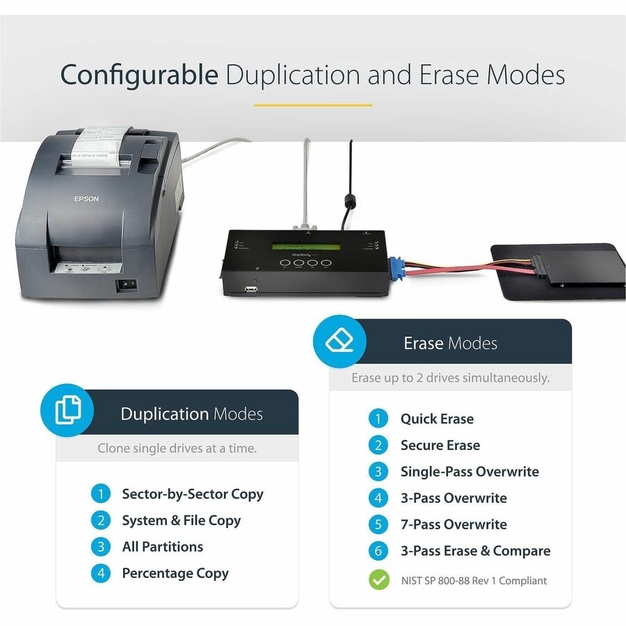 1:1 Standalone Hard Drive Duplicator and Eraser for 2.5 / 3.5in SATA and SAS Drives - HDD/SSD Cloner and Eraser for SATA/SAS 5