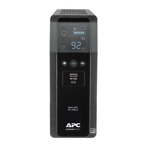 APC Back-UPS Pro, 1000VA/600W, Tower, 120V, 10x NEMA 5-15R outlets, Sine Wave, AVR, USB Type A + C ports, LCD, User Replaceable Battery 3