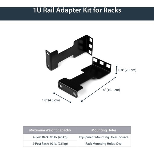 StarTech Rail Depth Adapter Kit for Server Racks, 4 in. (10 cm) Rack Extender, 1U, TAA 6