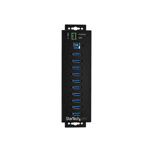 StarTech 10 Port USB Hub w/ Power Adapter, Metal Industrial USB 3.0 Data Hub, Din Rail, Wall & Desk Mount USB 3.2 Gen 1 5Gbps Hub, TAA 2