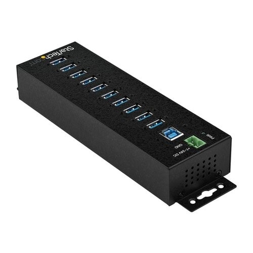 StarTech 10 Port USB Hub w/ Power Adapter, Metal Industrial USB 3.0 Data Hub, Din Rail, Wall & Desk Mount USB 3.2 Gen 1 5Gbps Hub, TAA 3