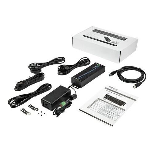 StarTech 10 Port USB Hub w/ Power Adapter, Metal Industrial USB 3.0 Data Hub, Din Rail, Wall & Desk Mount USB 3.2 Gen 1 5Gbps Hub, TAA 4