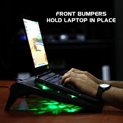 ENHANCE Laptop Cooling Stand with 5 LED Cooling Fans & Dual USB Ports - Green 4